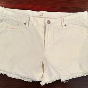 LOFT White Jean Shorts with Raw Hem Size 12